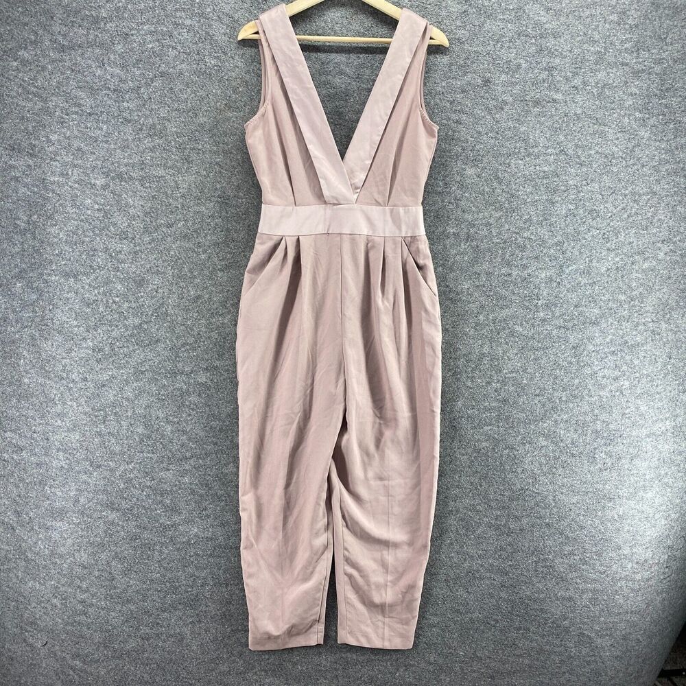 New Asos Jumpsuit Women 6 Beige Sleeveless V-Neck Pockets Casual One Piece
